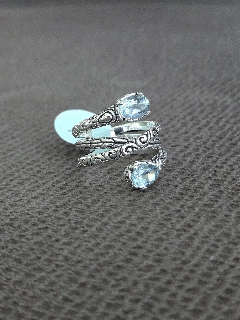 Athra Trading Inc. (ATI) Silver🤍 Bypass Ring💍 with Blue🩵 Topaz Gemstones💎
